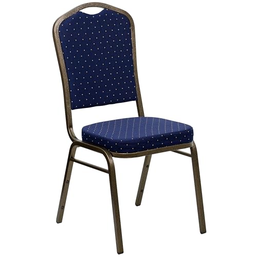 Flash Furniture Hercules Crown Back Stackable Banquet Chair, Navy Blue | Gold Vein Frame, Fabric Upholstery - color: Navy Blue Dot Patterned Fabric/Gold Vein Frame, size: Set of 1