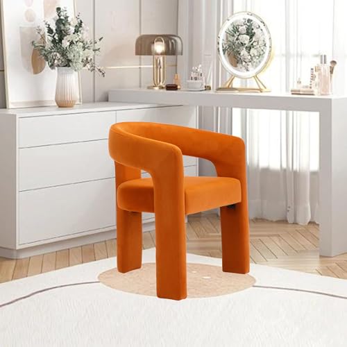 HNY Modern Velvet Barrel Single Dining Chair, Orange | Upholstered Accent Armchair With Wide Seat Stylish Design For Living Room Bedroom Vanity And Small Spaces - color: Orange Velvet