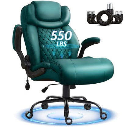 Office Chair, Big and Tall Executive Chair with Air-Lumbar Support, Breathable Desk Computer Chair with Adjustable Flip-up Armrests, Wide Cushion Seat Swivel Home Office Chair - color: Green