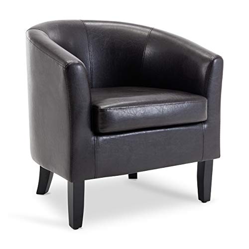 BELLEZE Accent Barrel Chair, Linen Round Chair Club Tub Sofa Corner Chair with Flared Legs and Cozy Soft Padding for Living Room Bedroom Waiting Room - Brown - color: Brown, style: Barrel Chair