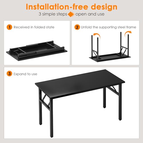 Need Computer Desk Office Desk 47 inches Folding Table with BIFMA Certification Computer Table Workstation No Install Needed, Black Brown | No-Assembly, Sturdy Foldable Desk for Home Office, Bedroom, Dorm Room, Student Study, Collapsible, Wide, Easy Stora