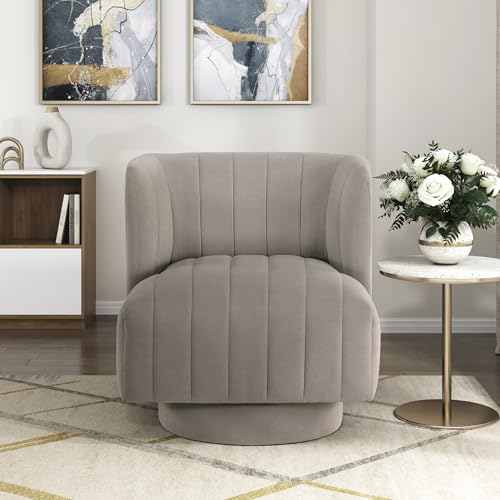 Lexicon Swivel Accent Chair, Textured Fabric Upholstered 360 Degree Swivel Barrel Chair with Channel Tufted, Comfort Seat, for Living Room, Bedroom, Office, Easy Assembly, Taupe - color: Taupe