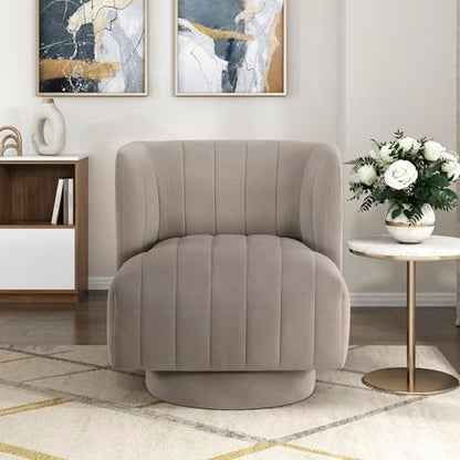 Lexicon Swivel Accent Chair, Textured Fabric Upholstered 360 Degree Swivel Barrel Chair with Channel Tufted, Comfort Seat, for Living Room, Bedroom, Office, Easy Assembly, Taupe - color: Taupe