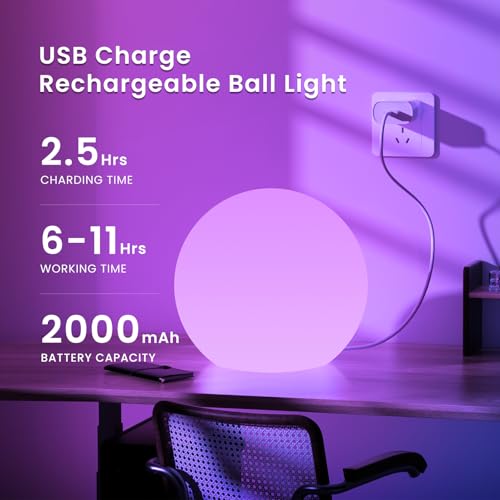 LOFTEK Pool LED Light Ball - 12-inch Sphere Lamp Rechargeable - 16 RGB Cool Lamp for Bedroom Ambient Lighting - Smart Night Light for Baby Nursery - Waterproof Light for Yard & Pool Decor, 1PCS - size: 12-inch