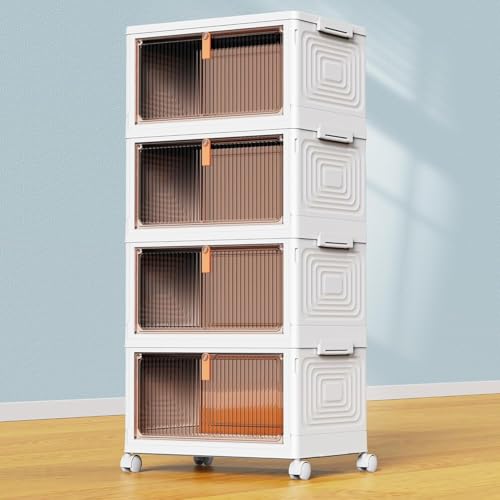 YFXCVSL 4 Tier Plastic Storage Bins with Lid 23QT, Stackable Storage Bins | Plastic Storage Bins with Wheels, Folding Storage Boxes, Organizers and Storage for Living Room,Office,Dorm - size: 4-Tier 23QT