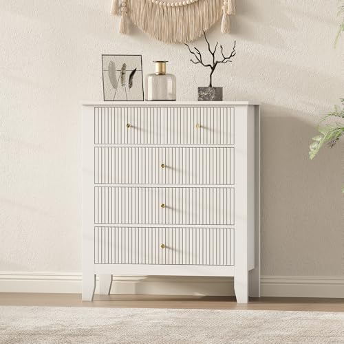 Upgraded Wide & Tall Fluted Nightstand for Bedroom, 32" * 37" Tall Modern Bedside Table with Charging Station, Curved Profile Design Drawers, End Table with Metal Handles for Living Room, Entryway - size: 5 drawers-1pc