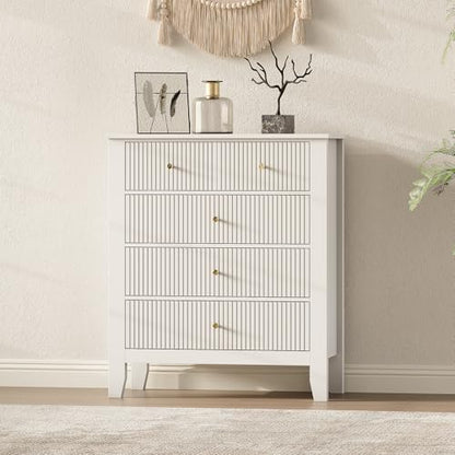 Upgraded Wide & Tall Fluted Nightstand for Bedroom, 32" * 37" Tall Modern Bedside Table with Charging Station, Curved Profile Design Drawers, End Table with Metal Handles for Living Room, Entryway - size: 5 drawers-1pc