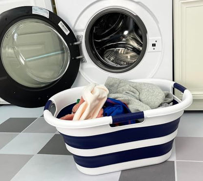 SAMMART 40L (10.5 gallon) Collapsible Plastic Laundry Hamper - Foldable Pop Up Storage Container/Organizer - Portable Washing Tub - Space Saving Basket (1, White/Starry Blue) - color: White/Starry Blue