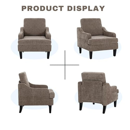 Accent Chair for Living Room,Mid-Century Arm Chair Chenille Fabric Living Room Chairs,Upholstered Reading Chair for Bedroom,Single Sofa Chair with Wood Legs for Apartment (Brown) - color: Brown