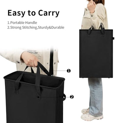Narrow Laundry Hamper, Skinny Laundry Basket, 45L Black, 24" | Slim Laundry hamper for Small Spaces laundry bag with handle, Foldable clothes hampers for laundry basket organizer - color: Black (With Handles)