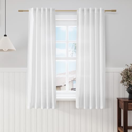 White Linen Curtains for Living Room 60 inch Length Light Filtering Semi Sheer Curtains Back Tab and Rod Pocket Modern Farmhouse Curtain for Bedroom, 2 Panels 34 x 54 Inch - color: White, size: 34"W x 60"L (Pack of 2)