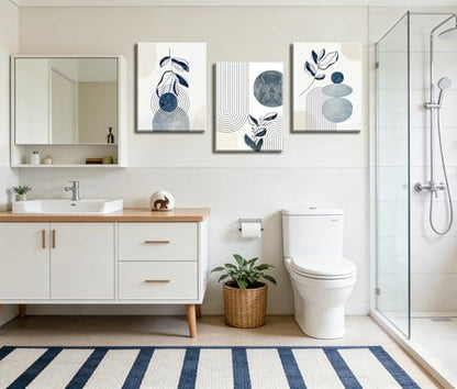 Frimeeme Blue Bohemain Framed Canvas Wall Art Set of 3,Abstract Geometric Line Wall Painting for Bedroom Bathroom, 12"x16" Inches,Framed - color: Framed - Blue Boho Canvas Wall Art, size: 12"L x 16"W x 3Pieces
