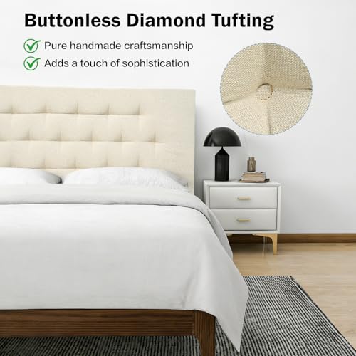 Upholstered Headboard King Size, 75" x 23" Easy No-Tools Wall Mounted Bed Headboards, Modern Linen Button Diamond Tufted Design, Beige - size: 75"x23"