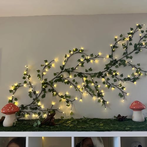 NIDISETPJAS Enchanted Willow Vine Lights with Ivy Vine, 18 Branches 144 LEDs Ivy Garland for Bedroom, Wall, Garden, Party, Wedding, Room Decor (Ivy Vine) - color: Brown-with Leaf, size: 1 Pc