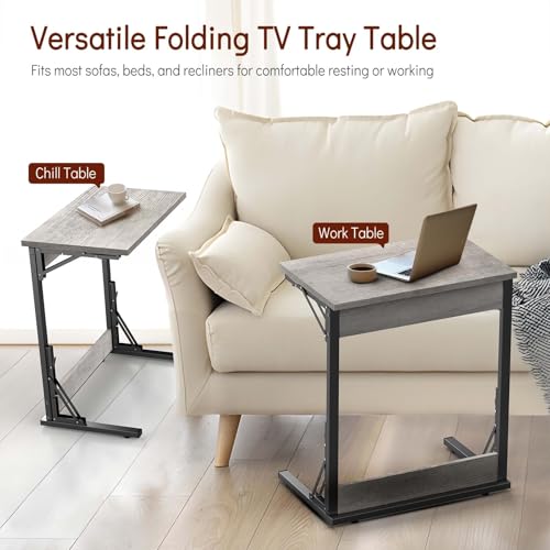 Tatub 24" TV Tray Table Set of 4, Folding C Shaped End Table, Small Sofa Side Laptop Desk for Living Room, Bedroom, Ivory White - color: Ivory White, style: 4PK