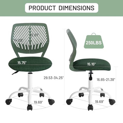 FurnitureR Kids Swivel Desk Chair, Height-Adjustable Armless Study Chair with Fabric Cushion & Ventilated Backrest, Smooth-Rolling Task Chair for Children & Teens, Perfect, Green - color: Green