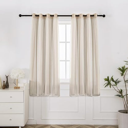 INLINAS Blackout Curtains with Sheer Overlay, Beige, 52x72 Inches | Grommet Top Double Layer Curtains for Bedroom and Living Room Thermal Reduction Light Blocking and Energy Saving, Set of 2 - color: Beige, size: 52"W x 72"L (Pack of 2)