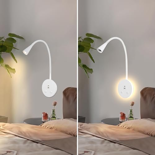 White Headboard Reading Light, 2 Pack Led Wall Mounted Book light, Bedroom Reading Lamp, USB Output, Night Light & Switch, Wall Sconce for Bedtime Reading, Gooseneck Headboard Bed Lights Wall Sconce - color: White-2 Pack