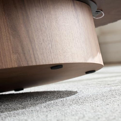 43.7'' Round Coffee Table for Living Room,Modern Handcraft Drum Coffee Table Wood Small Coffee Table with Sturdy Pedestal,Wanult - color: Walnut, size: 43.7"x24.8"x13.38"