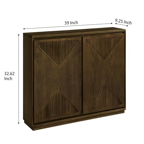 Mid Century Modern Small Sideboard Cabinet 39-Inch Narrow Dining Buffet Coffee Bar Accent Storage Cabinet for Living Room Hallway Entryway, Dark Walnut - color: Dark Walnut, size: Fluted Doors