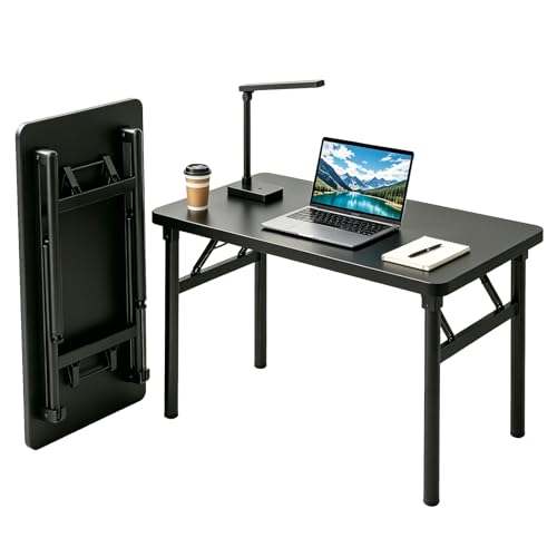 Small Folding Computer Desk - 31.5 Inch Foldable Small Spaces Compact Desk,No Assembly,Bedroom, Dorm and Apartment,Portable Study for Home Office Table Black - color: Frame：black/Board：black, size: 31.5“*19.7”