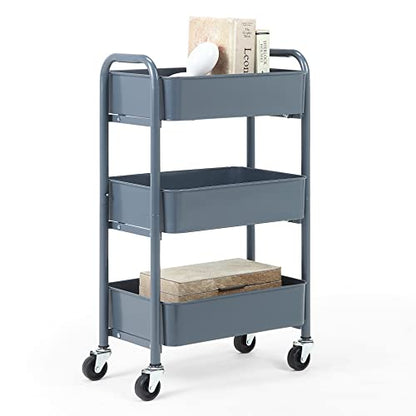 SunnyPoint 3-Tier Delicate Compact Rolling Metal Storage Organizer - Mobile Utility Cart Kitchen/Under Desk Cart with Caster Wheels - Blue (15.35" X 10.24" X 26.8"H) - color: Blue