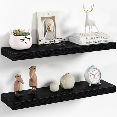Vivelove 24 Inch Floating Shelves Wall Mounted for Display, 6.5 Deep Duty Shelves with Invisible Brackets for Living Room,Bedroom,Kitchen, Bathroom Storage & Decor,24" Wx6.5 Dx1.4 H - Black - color: Black, size: 24”Wx6.5”Dx1.4”H