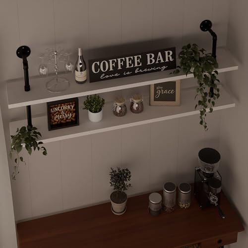 HDDFER Floating Bookshelf Bathroom Shelves Over Toilet Industrial Pipe Shelving Pipe Shelves Rustic White Wall Shelves 36 Inch Farmhouse Book Shelves for Wall Mounted - color: White, size: 2Tier36in