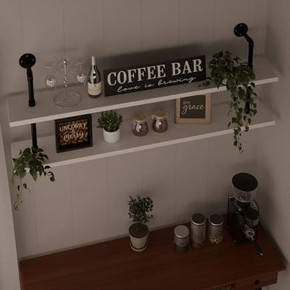 HDDFER Floating Bookshelf Bathroom Shelves Over Toilet Industrial Pipe Shelving Pipe Shelves Rustic White Wall Shelves 36 Inch Farmhouse Book Shelves for Wall Mounted - color: White, size: 2Tier36in
