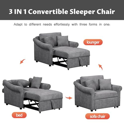 JIVOIT Convertible Sleeper Chair with Adjustable Backrest, 3-in-1 Sleeper Chair with Metal Frame, 3 in 1 Lounger Chair Turns Into Bed, Chenille Fabric Single Bed for Living Room - color: Dark Gray,315
