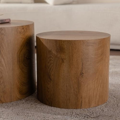 Round Nesting Coffee Table Set of 2 Living Room, No Assembly | Modern Wooden Center Tables, Tea Table for Apartment, Small Circle Accent End Table Set, Brown Wood - color: A-brown Wood