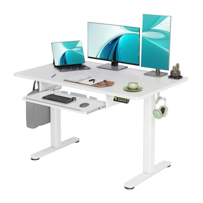 Claiks Electric Standing Desk 48x24 with Keyboard Tray White | Splice board desktop, 28.3-46.5 inch height range, 176 lbs capacity, 3 memory presets, quiet motor - color: White
