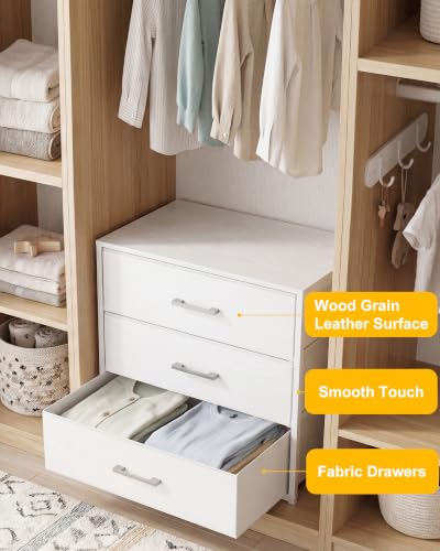 Fixwal Closet Drawers for Clothes, 1 Pack, 3 Drawers Dresser, 21.2" Wide | height 23.6", 3 fabric storage drawers, wooden top, white, spacious storage, dresser for bedroom - size: 15.7"D x 21.2"W x 23.6"H