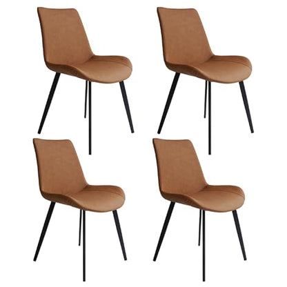HIPIHOM Modern Dining Chairs Set of 4, Upholstered Faux Leather Cushion Seat and Sturdy Metal Legs (4 Brown Chairs) - color: 4 Brown Chairs