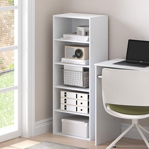 Furinno Basic Book Shelf, 5-Tier Bookshelf, Storage Organizer Bookcase with Open Shelf, 11 x 17 x 44, for Living Room, Bedroom, Home Office, White - color: White, size: 5-Tier, 11 x 17 x 44