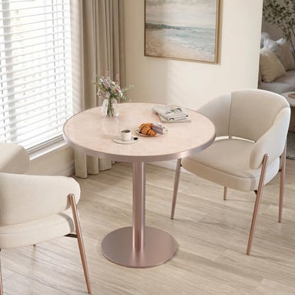 31.5'' Tulip Table, Round Dining Table with Glossy Sintered Stone Tabletop | Rose Gold Aluminum Alloy Edge & Pedestal, Small Bistro Table for Dining Room/Café/Small Spaces/Restaurant (Blush Onyx) - color: Blush Onyx (Rose Gold), size: Round