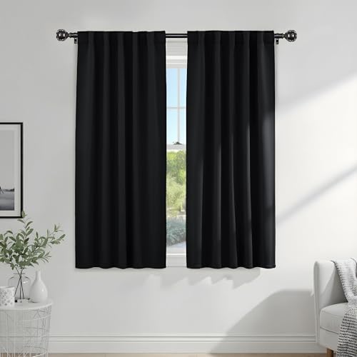 Pony Dance Blackout Curtains Thermal Insulated Window Treatment Panels Room Darkening Shade Drapes for Living Room Back Tab/Rod Pocket Bedroom Draperies, 34 x 63 Inch, Black, 2 Panels - color: Black, size: 34"W x 63"L (Pack of 2)