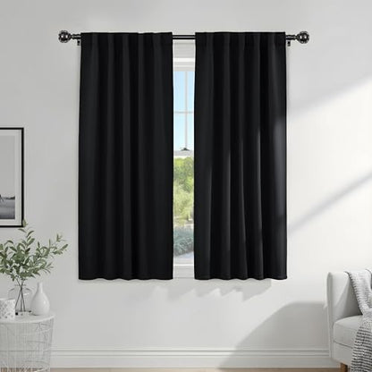 Pony Dance Blackout Curtains Thermal Insulated Window Treatment Panels Room Darkening Shade Drapes for Living Room Back Tab/Rod Pocket Bedroom Draperies, 34 x 63 Inch, Black, 2 Panels - color: Black, size: 34"W x 63"L (Pack of 2)