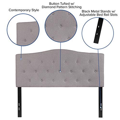 EMMA + OLIVER Light Gray Full Button Tufted Headboard | Adjustable Bed Rail Slots, Fabric Upholstered - color: Light Gray, size: Full