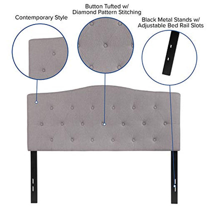 EMMA + OLIVER Light Gray Full Button Tufted Headboard | Adjustable Bed Rail Slots, Fabric Upholstered - color: Light Gray, size: Full