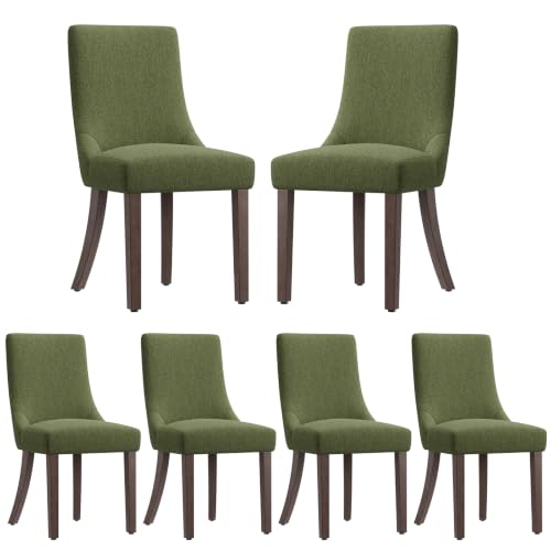 MALOL Wooden Dining Chairs Set of 6, Upholstered Kitchen & Dining Room Chairs with Solid Wood Legs Curved Backrest Farmhouse Accent Chair for Dining/Kitchen/Living Room, Green - color: Green, size: Set of 6