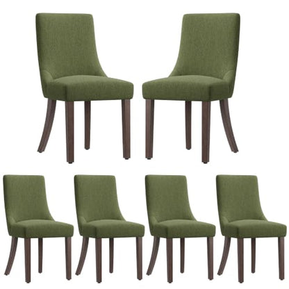 MALOL Wooden Dining Chairs Set of 6, Upholstered Kitchen & Dining Room Chairs with Solid Wood Legs Curved Backrest Farmhouse Accent Chair for Dining/Kitchen/Living Room, Green - color: Green, size: Set of 6
