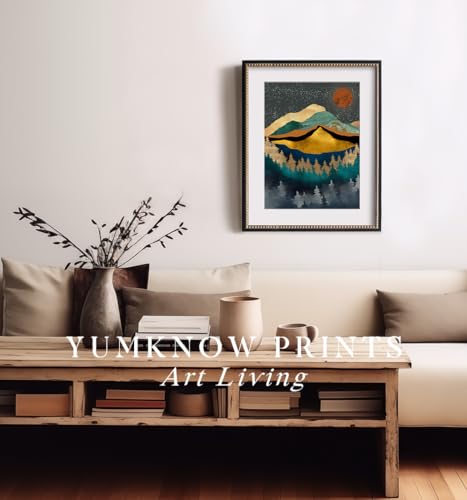 YUMKNOW Boho Mountain Wall Decor - Unframed 12x16, Mid Century Modern Nature Wall Art for Living Room, Dark Bathroom Apartment, Bedroom Pictures, Abstract Office Gifts, Posters for Room Aesthetic - size: 12"L x 16"W