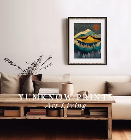 YUMKNOW Boho Mountain Wall Decor - Unframed 12x16, Mid Century Modern Nature Wall Art for Living Room, Dark Bathroom Apartment, Bedroom Pictures, Abstract Office Gifts, Posters for Room Aesthetic - size: 12"L x 16"W