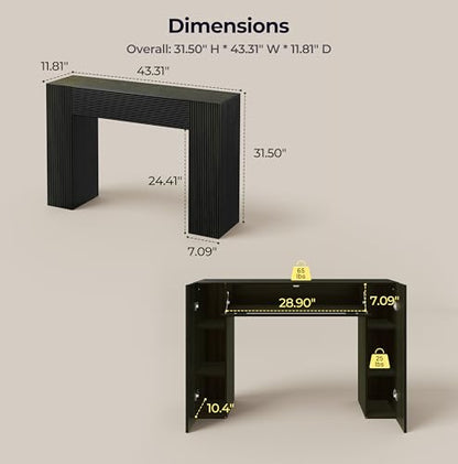 43" Fluted Modern Console Table with Storage, Narrow Entryway Table, Black | Skinny Console Tables for Entryway, Small Entryway Table, Farmhouse Sofa Table Behind Couch for Living Room,Hallway,Entrance - color: Black