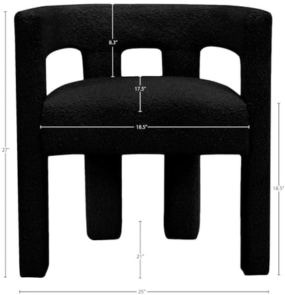 Meridian Furniture Athena Collection Modern | Contemporary Boucle Fabric Upholstered Accent | Dining Chair, 25" W x 21" D x 27" H, Black - color: Black
