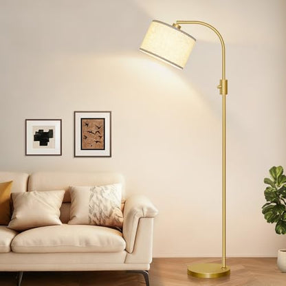 Nintiue Upgraded Modern Arc Dimmable Tall Standing Floor Lamp with Linen Shade, 1200 Lumens LED Bulb Included, for Living & Reading Room, Bedroom, Office & Nursery, Gold - color: Gold-Linen Shade