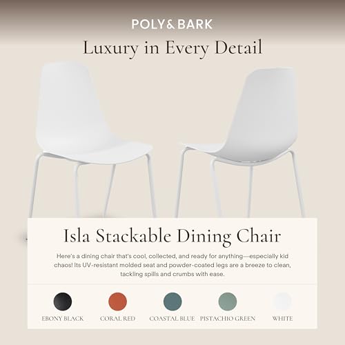 Poly & BARK Isla Stackable Dining Chairs Set of 4 – Mid Century Modern Plastic Dining Chair with Metal Legs – Kitchen & Dining Room Chairs – Dining Table Chairs Set – Indoor/Outdoor – White - color: White, style: Isla Stackable Set of 4