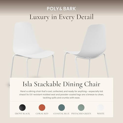 Poly & BARK Isla Stackable Dining Chairs Set of 4 – Mid Century Modern Plastic Dining Chair with Metal Legs – Kitchen & Dining Room Chairs – Dining Table Chairs Set – Indoor/Outdoor – White - color: White, style: Isla Stackable Set of 4