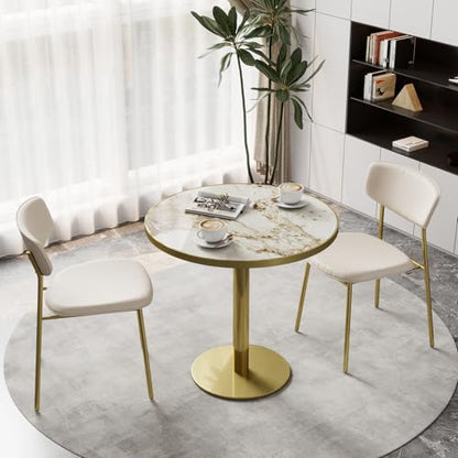 31.5" Circle Tulip Table with Sintered Stone Tabletop, Gold Edge & Pedestal | Modern Round Dining Table, Leisure Bistro Table for Kitchen, Small Places, Living Room, Cafe, Restaurant (Platinum Cloud) - color: Platinum Cloud (Golden Edge), size: Round